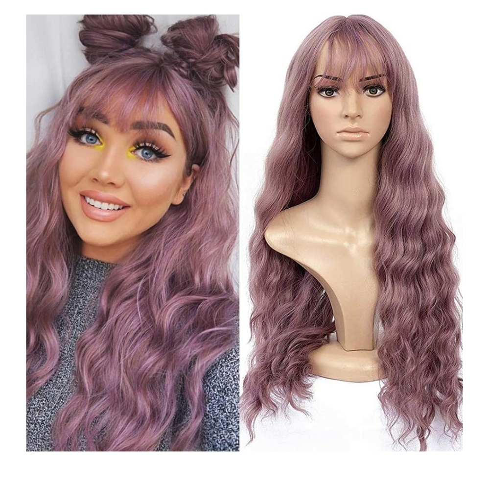 Heat Resistant Grey Pink 26" Hair Wig Replacement